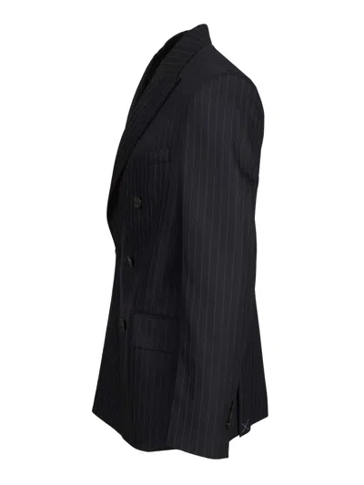 Golden Goose Double-breasted Blazer In Pinstriped Jackets Blue In Blue