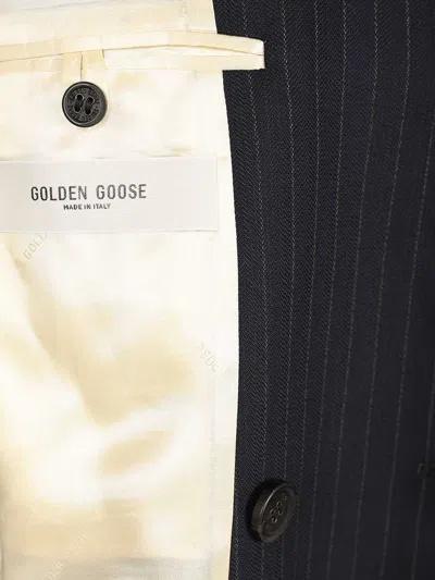 Golden Goose Double-breasted Blazer In Pinstriped Jackets Blue In Blue