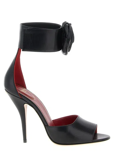 Valentino Garavani Drip Rose Kidskin Sandal With Crystals 105mm Woman Black 39.5