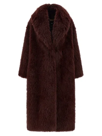 Elisabetta Franchi Long Shawl Collar Faux Fur Jacket