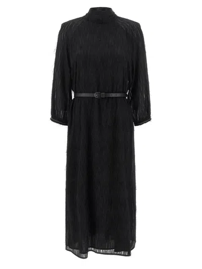 Peserico Textured Dress With Belted Waist And Sleeves