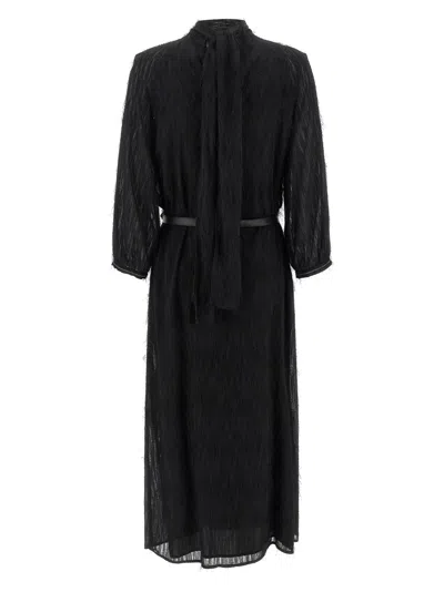 Peserico Textured Dress With Belted Waist And Sleeves