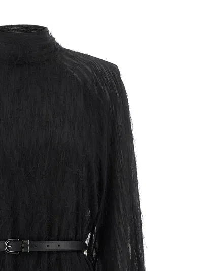 Peserico Textured Dress With Belted Waist And Sleeves