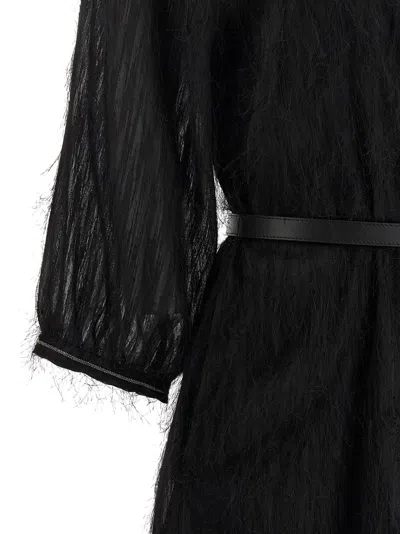 Peserico Textured Dress With Belted Waist And Sleeves