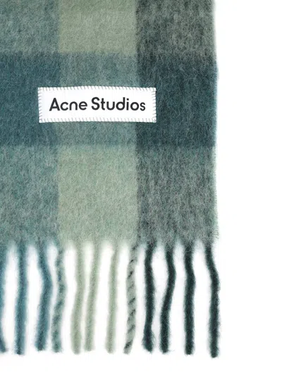 Acne Studios Fringed Scarf Scarves And Foulards Green In Blue