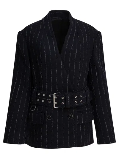 Isabel Marant Striped Double Breasted Short Coat In Black