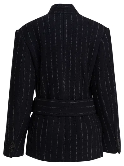 Isabel Marant Striped Double Breasted Short Coat In Black