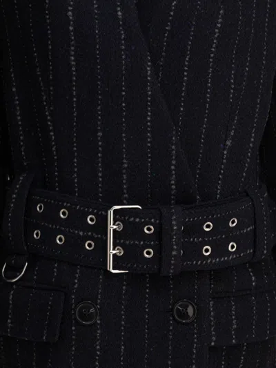 Isabel Marant Striped Double Breasted Short Coat In Black