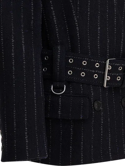 Isabel Marant Striped Double Breasted Short Coat In Black