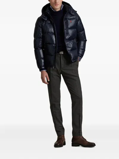 Polo Ralph Lauren Black Down Jacket With Patent Effect And Embroidered Pony Logo On Chest In Tech Fabric Man