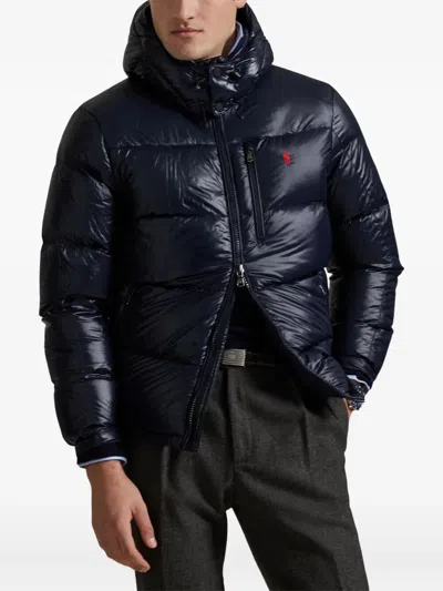 Polo Ralph Lauren Black Down Jacket With Patent Effect And Embroidered Pony Logo On Chest In Tech Fabric Man