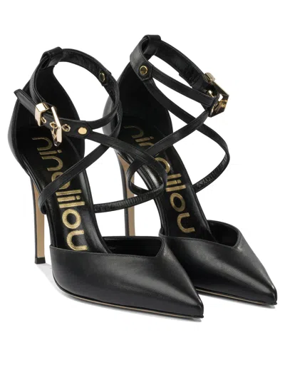Ninalilou Buckled-strap Pointed-toe Pumps In Black