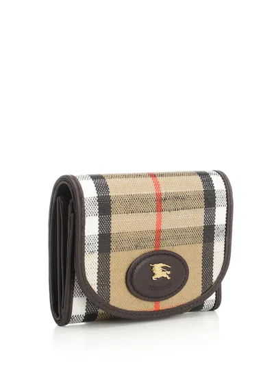 Burberry Compact Wallet With Leather Inserts In Check Pattern