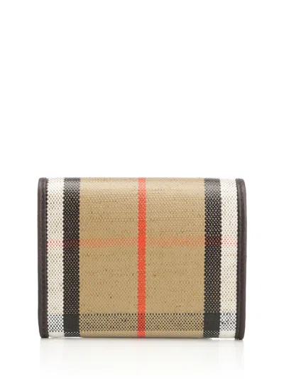 Burberry Compact Wallet With Leather Inserts In Check Pattern