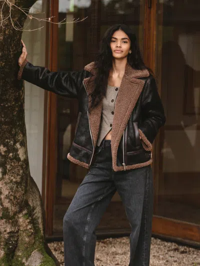 French Connection Faux Shearling Jacket In Black