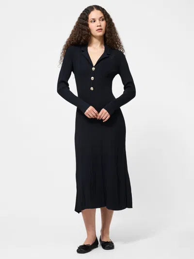 French Connection Long Sleeve Rib Knit Maxi Dress In Black