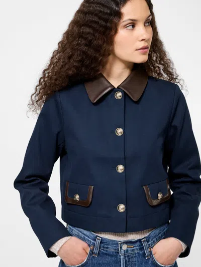 French Connection Denim Jacket With Faux Leather Trim In Blue