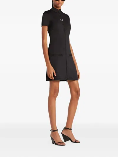 Courrèges Short Sleeve Dress With High Collar And Pockets In Black