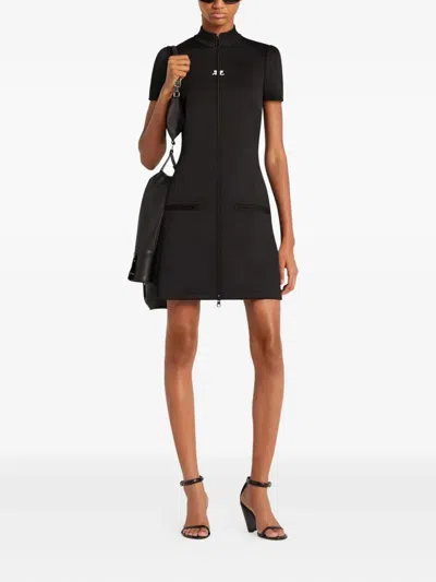 Courrèges Short Sleeve Dress With High Collar And Pockets In Black