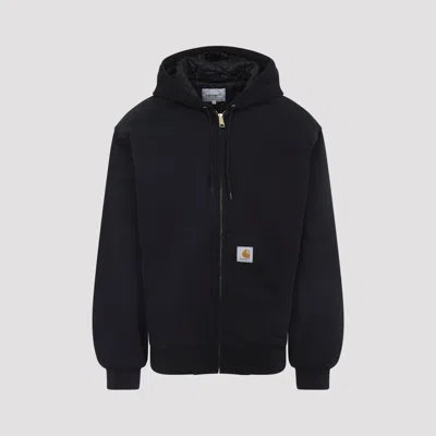 Carhartt Hooded Jacket With Pockets And Ribbed Finish In Black