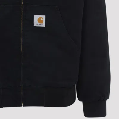 Carhartt Hooded Jacket With Pockets And Ribbed Finish In Black