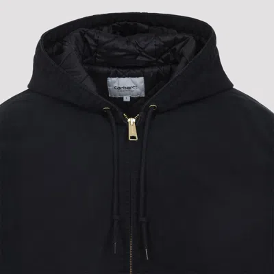 Carhartt Hooded Jacket With Pockets And Ribbed Finish In Black