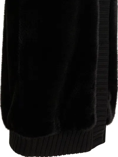 Pinko Genovese Black Sleeveless Vest With High Neck And Ribbed Details In Ecofur Woman In Black