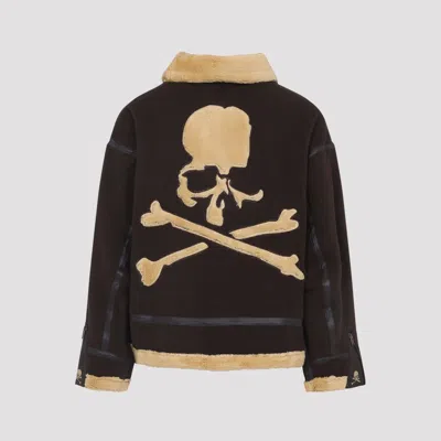 Mastermind Japan Brown Cotton Mutton Jacket With Embroidered Skull Detail In Brown