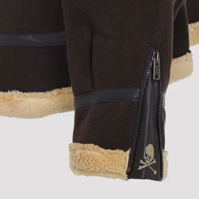Mastermind Japan Brown Cotton Mutton Jacket With Embroidered Skull Detail In Brown