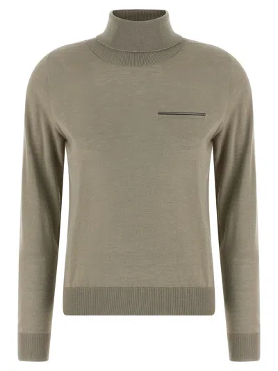 Peserico Jewel Pocket Turtleneck Sweater Sweaters And Cardigans Gray In Gray