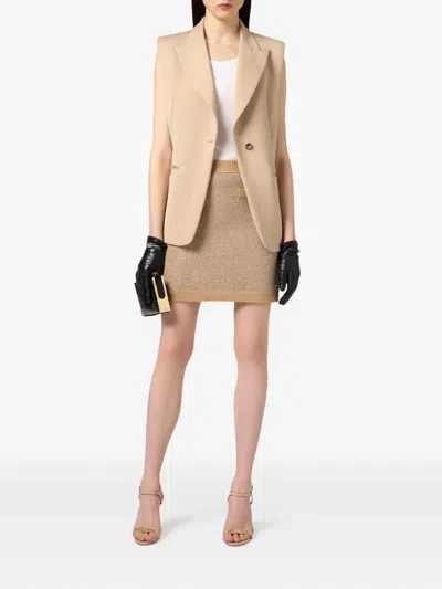 Elisabetta Franchi Knitted Mini Skirt With Sequins Clothing In Brown