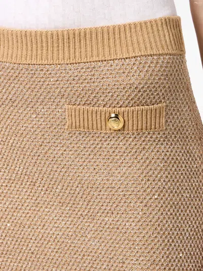 Elisabetta Franchi Knitted Mini Skirt With Sequins Clothing In Brown