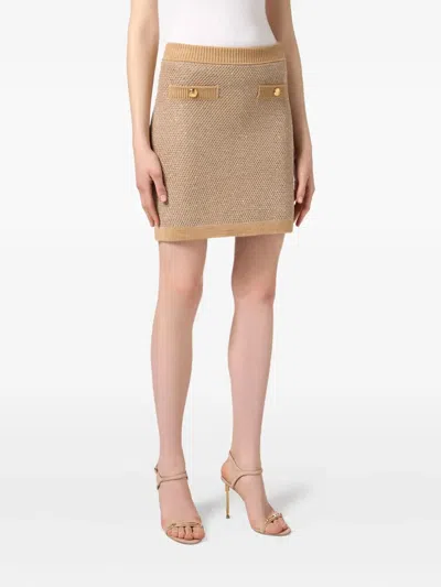 Elisabetta Franchi Knitted Mini Skirt With Sequins Clothing In Brown