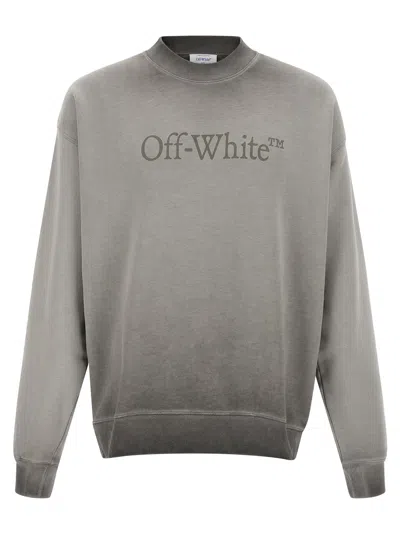 Off-white Crew Neck Long Sleeve Sweatshirt With Ribbed Cuffs In Gray