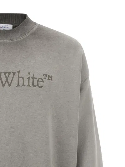 Off-white Crew Neck Long Sleeve Sweatshirt With Ribbed Cuffs In Gray
