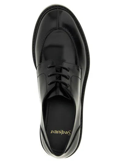 Saint Laurent Smooth Leather Linen Derbies Shoes In Multi