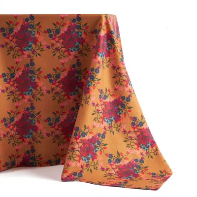 Sophie Williamson Design Orange / Red Rectangular Tablecloth In Golden Orange And Fuchsia With A Bold Flower Print In Multi
