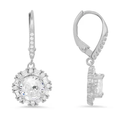 Kylie Harper Women's Dangling Round Cut Halo Diamond Cz Leverback Earrings In Sterling Silver In Metallic