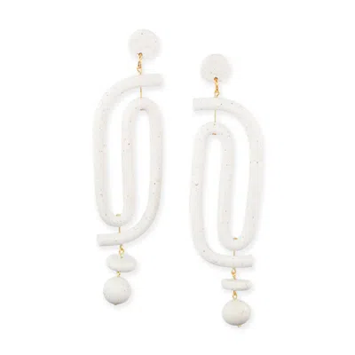 By Chavelli Women's White Labyrinth Dangly Statement Earrings In Granite In White