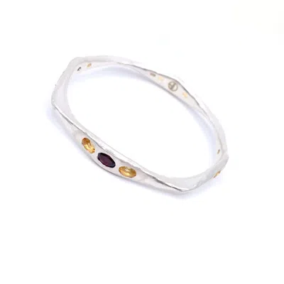 Amy Delson Jewelry Women's Silver / Red / Orange Bella -twelve Gemstone Red Garnet, Orange Citrine Silver Bangle