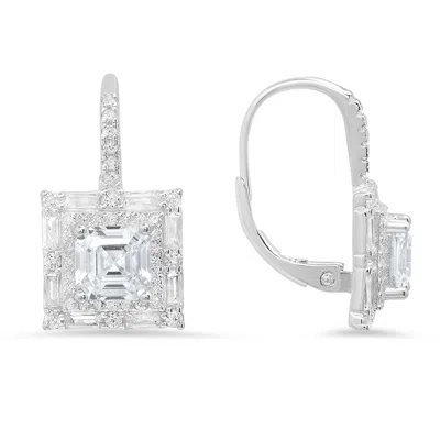 Kylie Harper Women's Asscher Cut Halo Diamond Cz Leverback Earrings In Sterling Silver In Metallic
