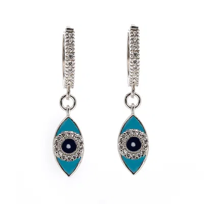 Ebru Jewelry Women's Silver / Blue / White Turquoise Sparkly Evil Eye Sterling Silver Earrings - Turquoise In Multi