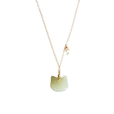 Seree Women's Choupette Cat Green Jade Pendant Necklace In Green