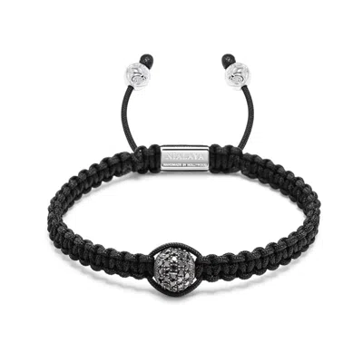 Nialaya Black / Silver Men's Black String Bracelet With Black Diamond Bead In Multi