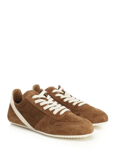Rick Owens Minimal Sneak Suede Leather Panel Sneakers In Brown