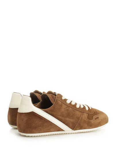 Rick Owens Minimal Sneak Suede Leather Panel Sneakers In Brown