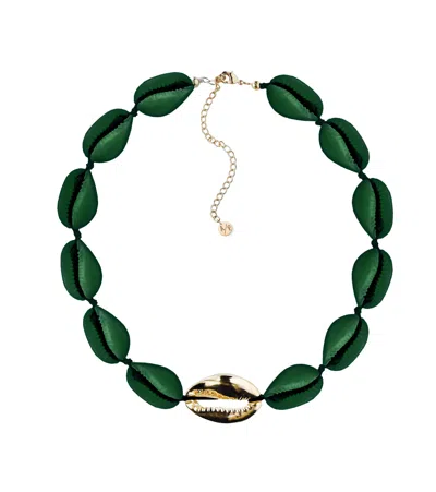 Adriana Pappas Designs Women's Metal Shell Accent Choker Matte Green - Gold Plated In Green