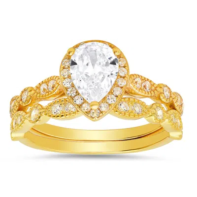 Kylie Harper Women's Gold Pear Cut Diamond Cz Stackable Ring Set In Gold