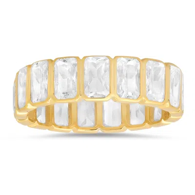 Kylie Harper 14k Gold Over Silver Bezel-set Emerald-cut Cz Eternity Band Ring In Gold