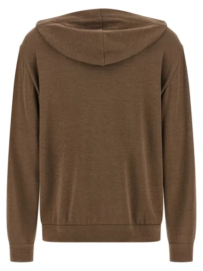 Brunello Cucinelli Cotton And Silk Zip-up Hoodie In Brown